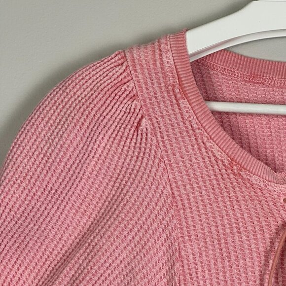Free People One Hayden Thermal Waffle Knit Top Pink - Picture 4 of 12